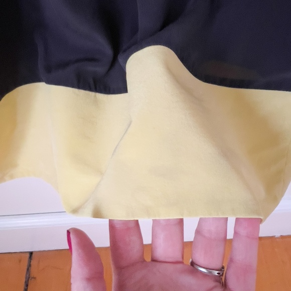 Planet 100% Silk Colour Block Pleated Midi Dress Size 10 - Tie Belt Cap Sleeves - Picture 12 of 14